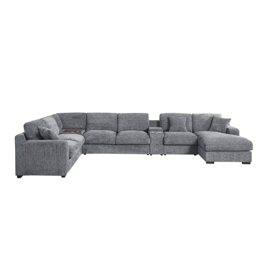 Fabric Corner Sectional Sofa with Right-Facing Chaise, Cupholders. Picture 8