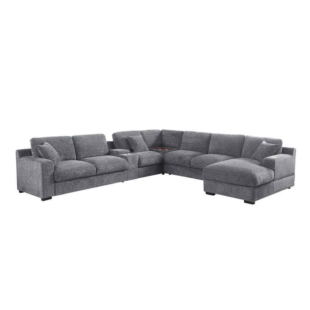 Fabric Corner Sectional Sofa with Right-Facing Chaise, Cupholders. Picture 1