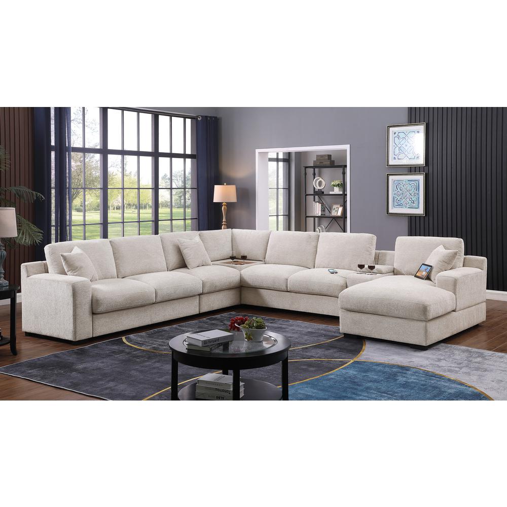 Fabric Corner Sectional Sofa with Right-Facing Chaise, Cupholders. Picture 2