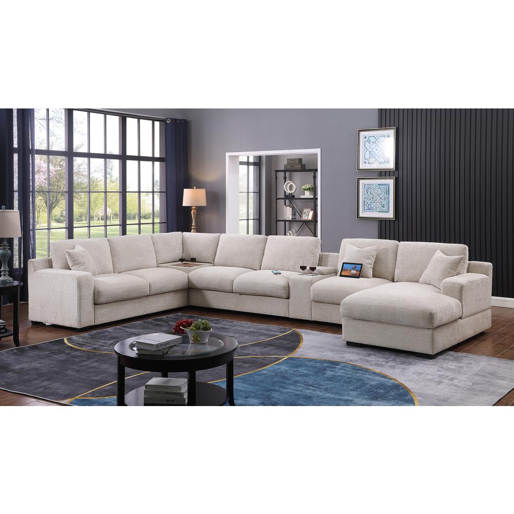 Fabric Corner Sectional Sofa with Right-Facing Chaise, Cupholders. Picture 3