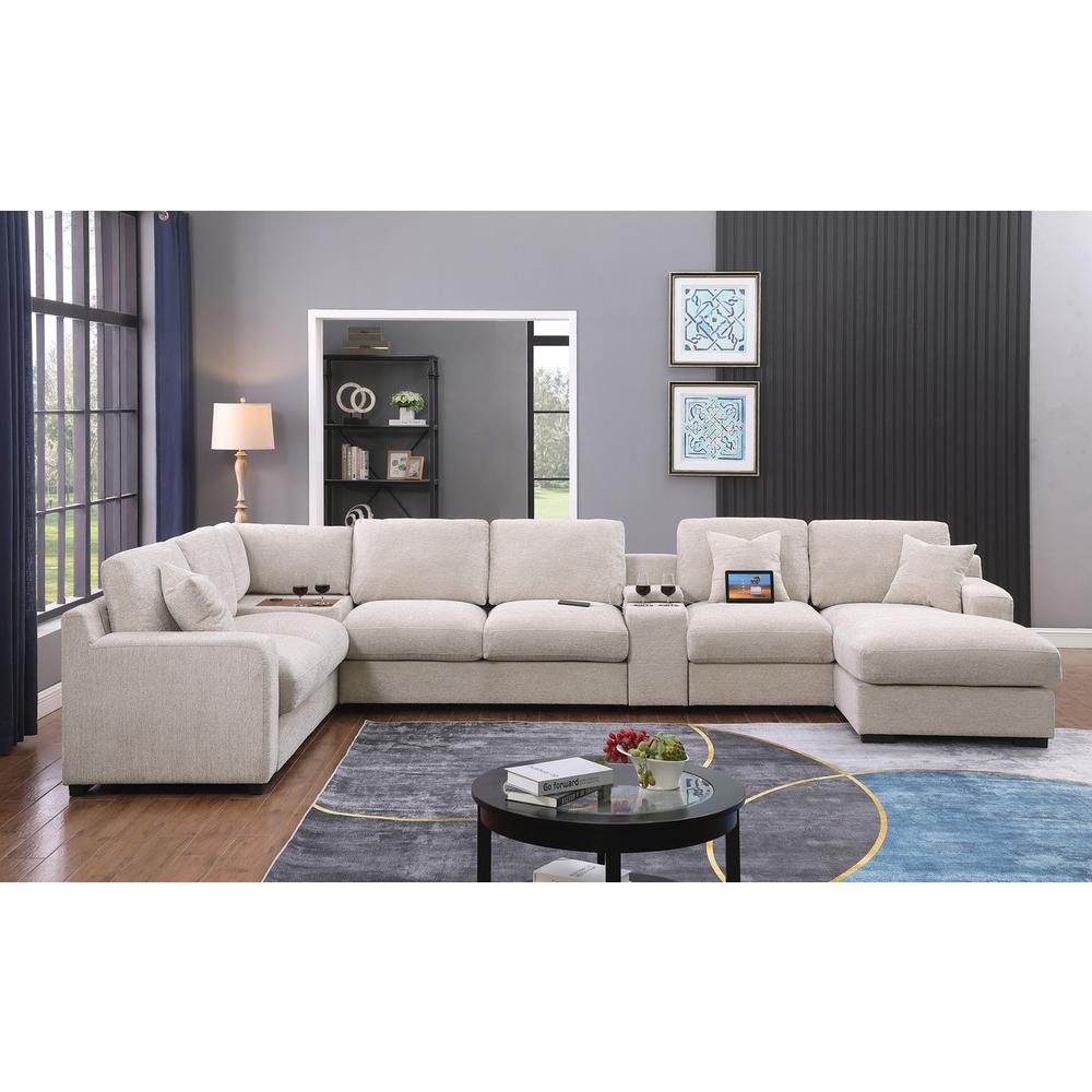Fabric Corner Sectional Sofa with Right-Facing Chaise, Cupholders. Picture 5