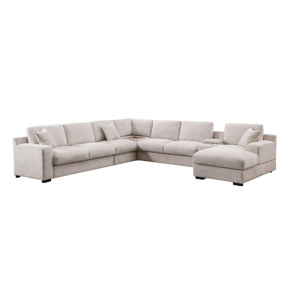 Fabric Corner Sectional Sofa with Right-Facing Chaise, Cupholders. Picture 6