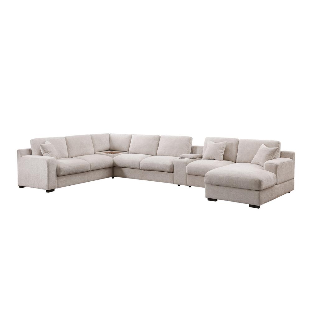 Fabric Corner Sectional Sofa with Right-Facing Chaise, Cupholders. Picture 7