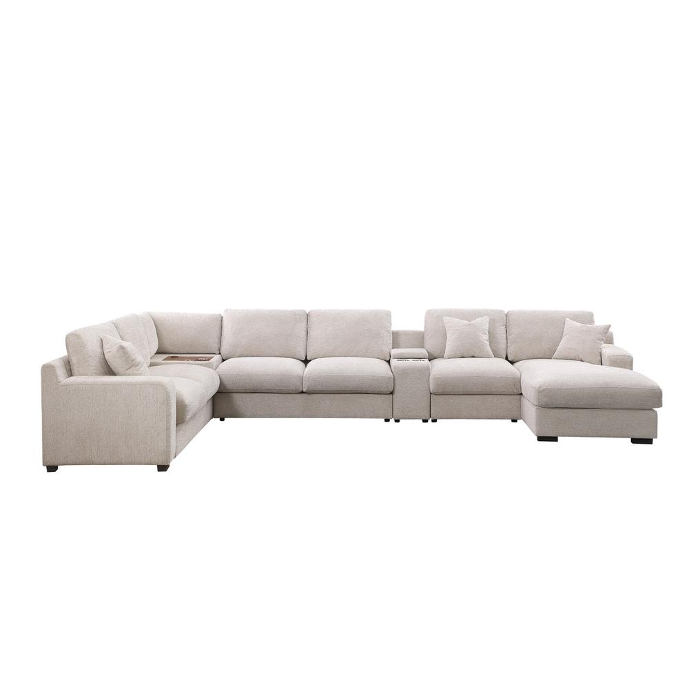 Fabric Corner Sectional Sofa with Right-Facing Chaise, Cupholders. Picture 8