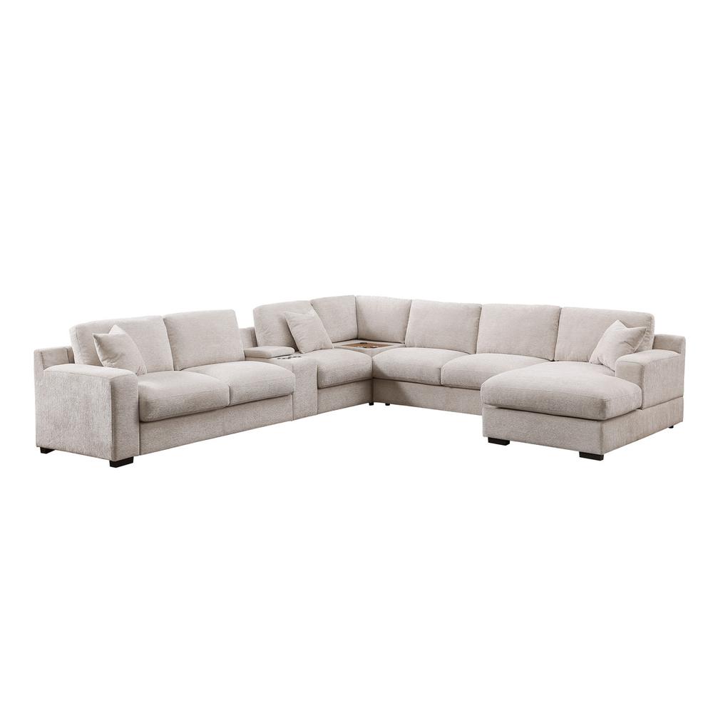 Fabric Corner Sectional Sofa with Right-Facing Chaise, Cupholders. Picture 1
