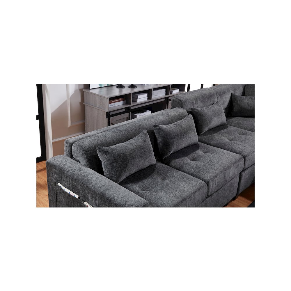 Trey 115"W Gray Chenille Sectional Sofa with Adjustable Backrest. Picture 10