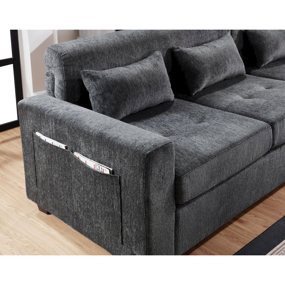 Trey 115"W Gray Chenille Sectional Sofa with Adjustable Backrest. Picture 11