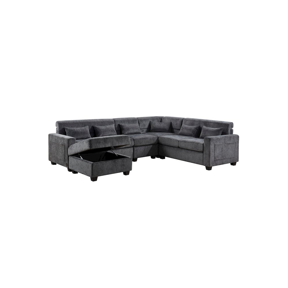 Trey 115"W Gray Chenille Sectional Sofa with Adjustable Backrest. Picture 13