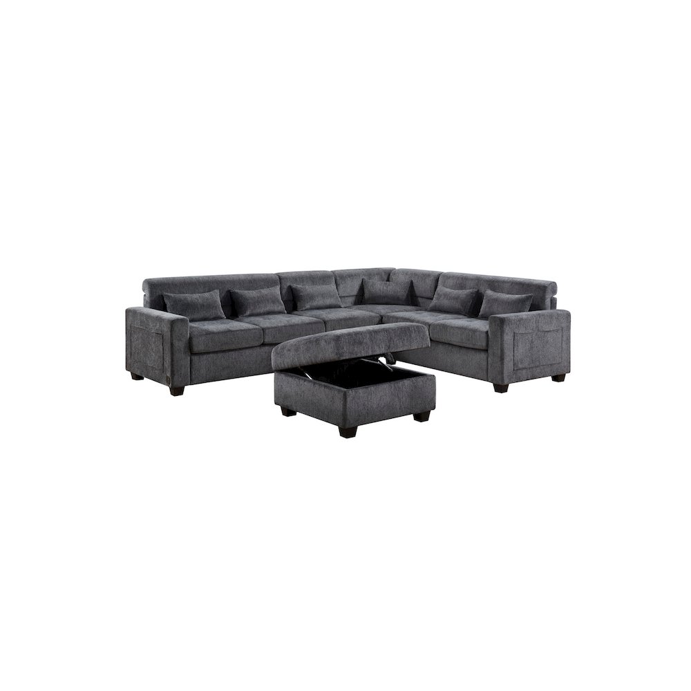 Trey 115"W Gray Chenille Sectional Sofa with Adjustable Backrest. Picture 1