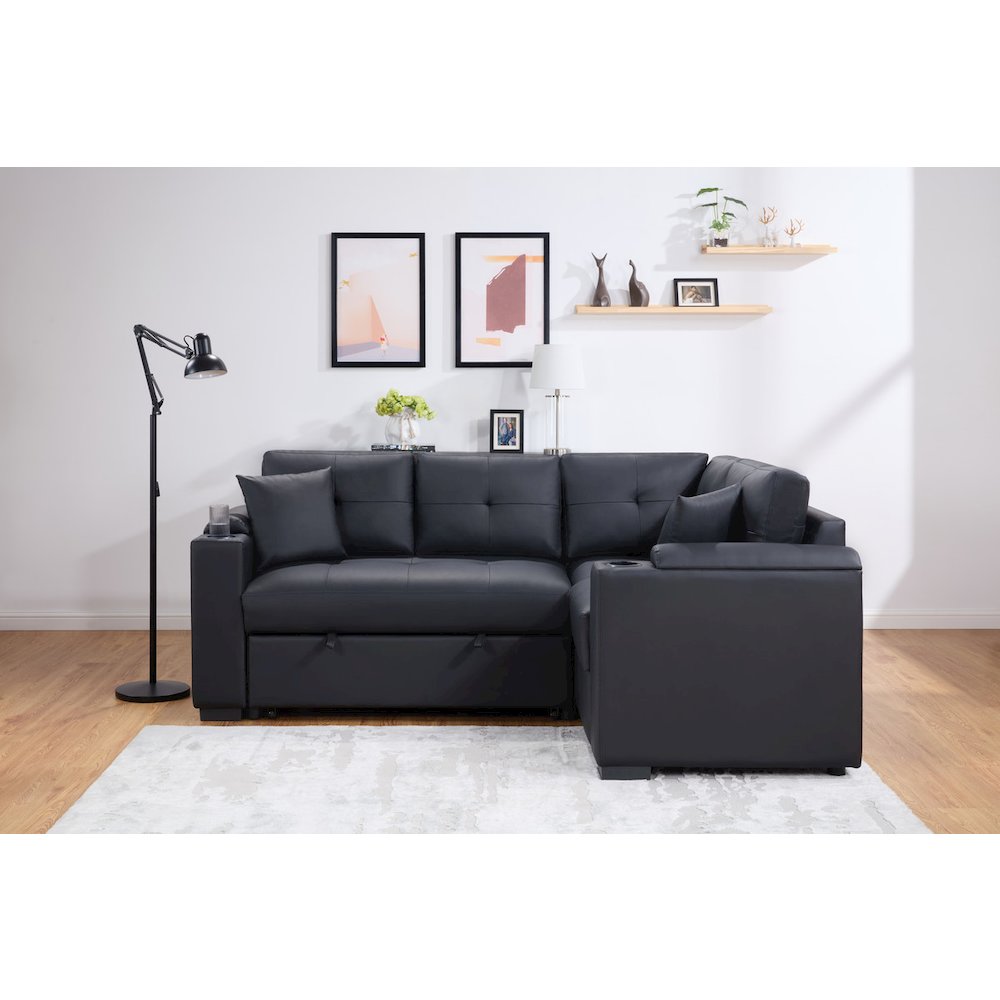84.5"W Black PVC Fabric Sleeper Sectional. Picture 3