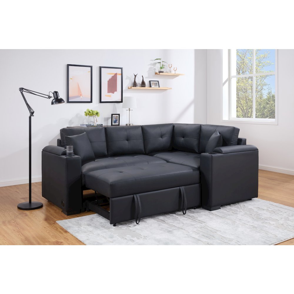 84.5"W Black PVC Fabric Sleeper Sectional. Picture 4