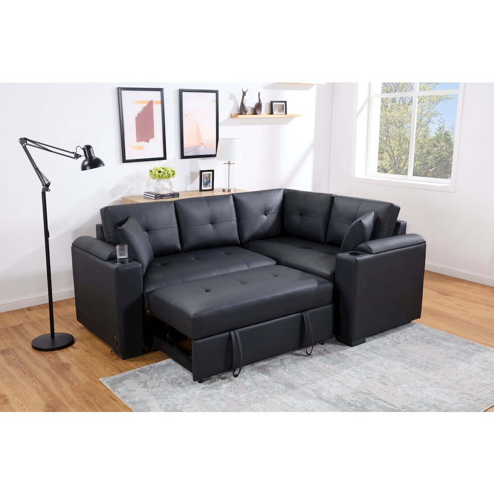 84.5"W Black PVC Fabric Sleeper Sectional. Picture 2