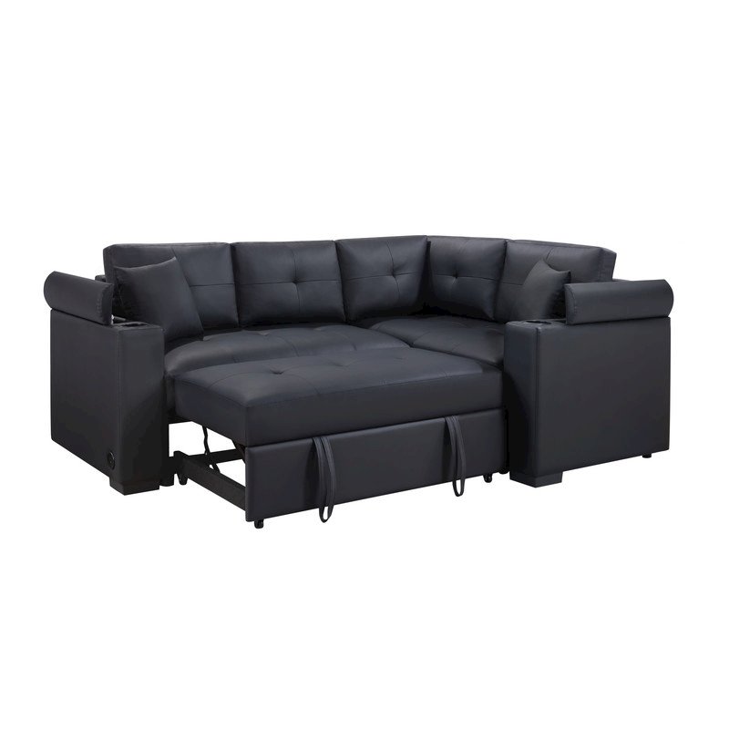 84.5"W Black PVC Fabric Sleeper Sectional. Picture 1
