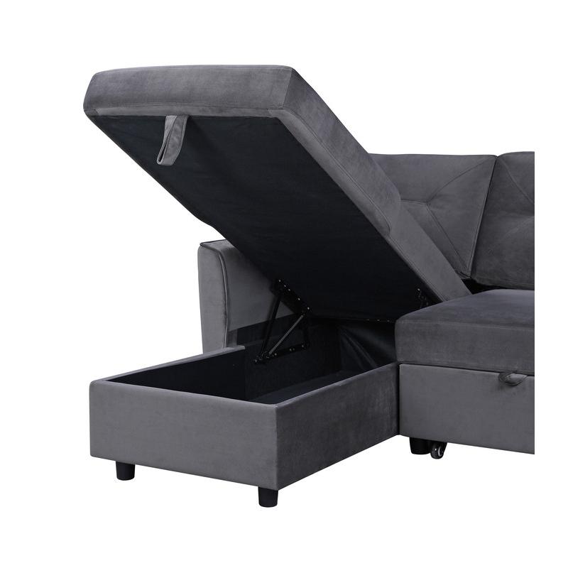 Hudson Dark Gray Velvet Reversible Sleeper Sectional Sofa with Storage Chaise. Picture 3