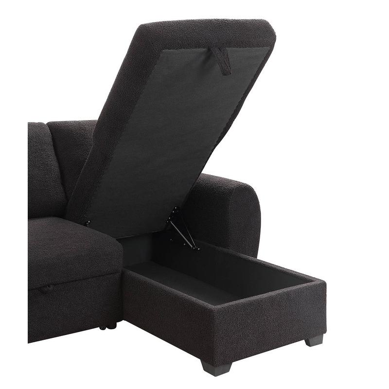 95"W Black Teddy Fleece Reversible Sleeper Sectional Sofa with Storage Chaise. Picture 6