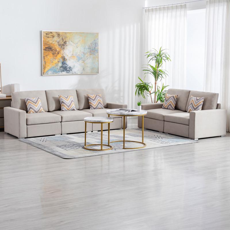 Nolan Beige Linen Fabric Sofa and Loveseat Living Room Set with Pillows and Interchangeable Legs. Picture 4