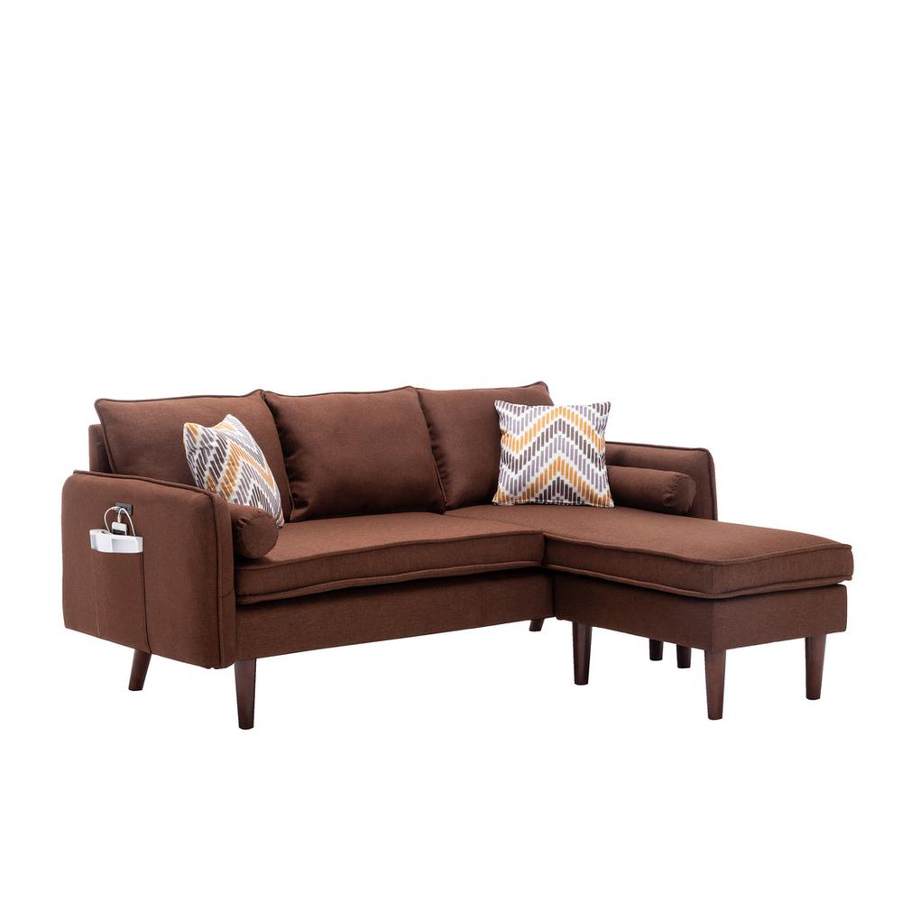 Mia Brown Sectional Sofa Chaise with USB Charger & Pillows. Picture 3