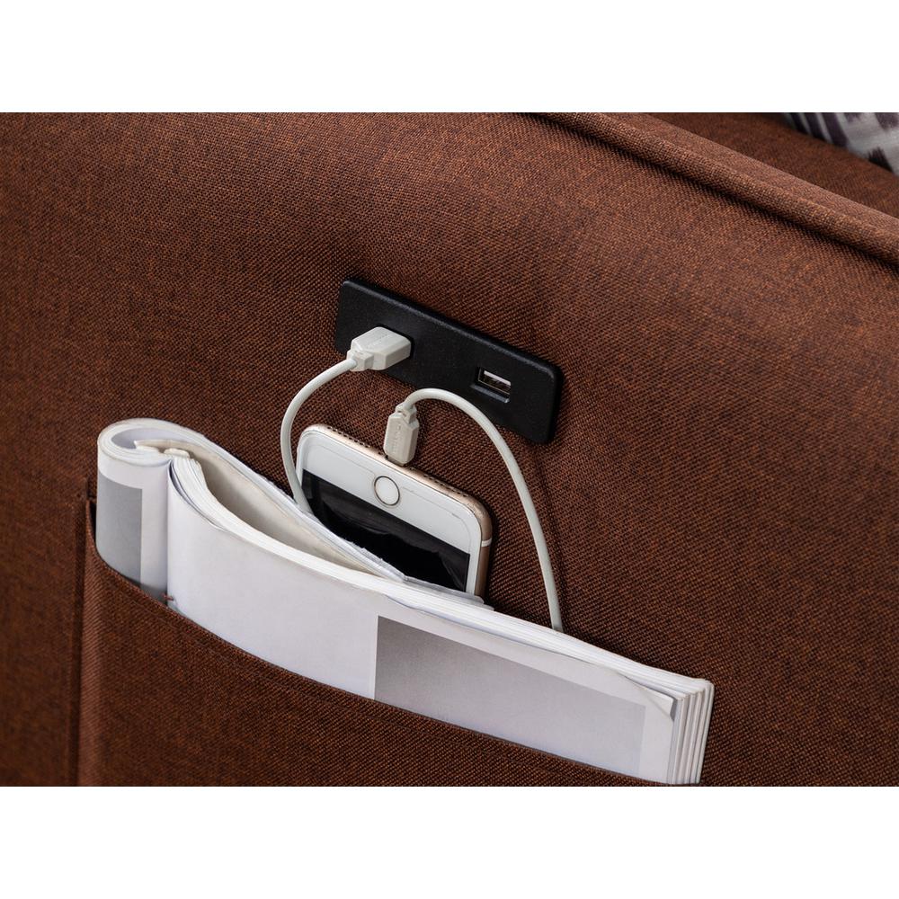 Mia Brown Sectional Sofa Chaise with USB Charger & Pillows. Picture 4
