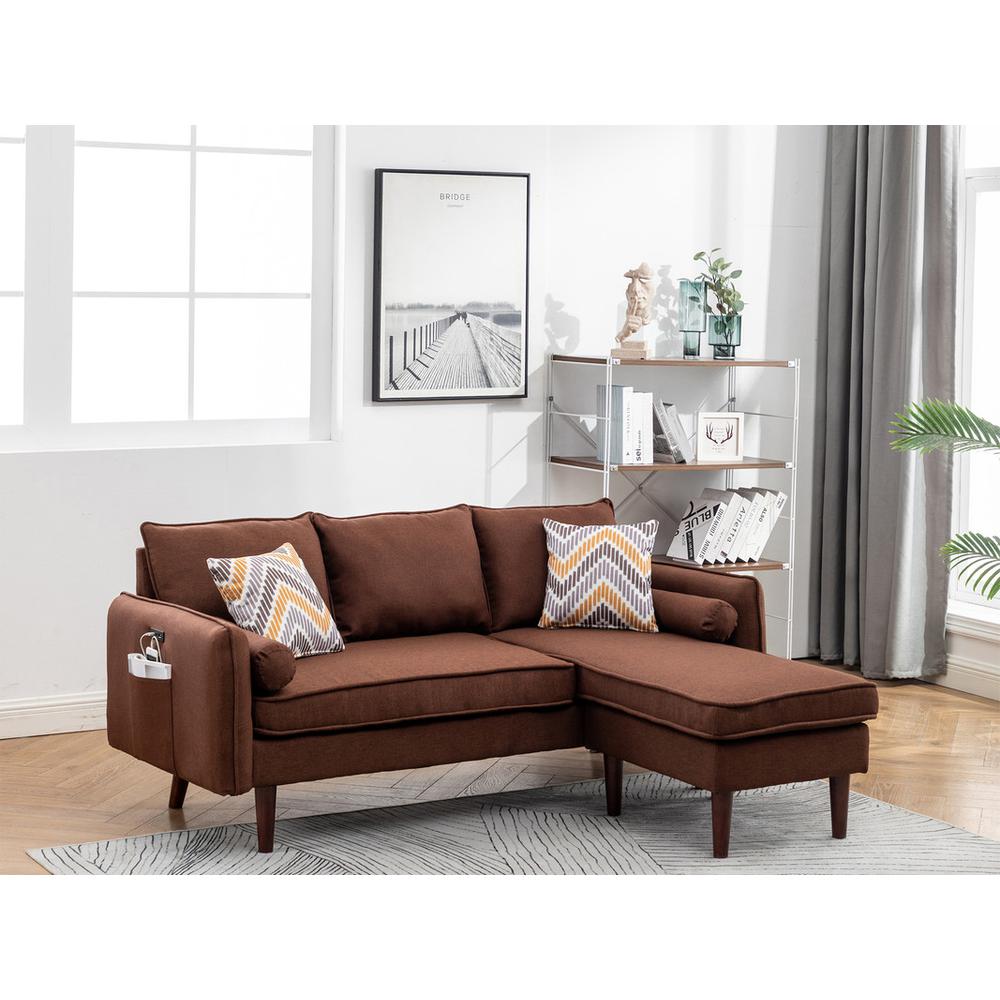 Mia Brown Sectional Sofa Chaise with USB Charger & Pillows. Picture 5