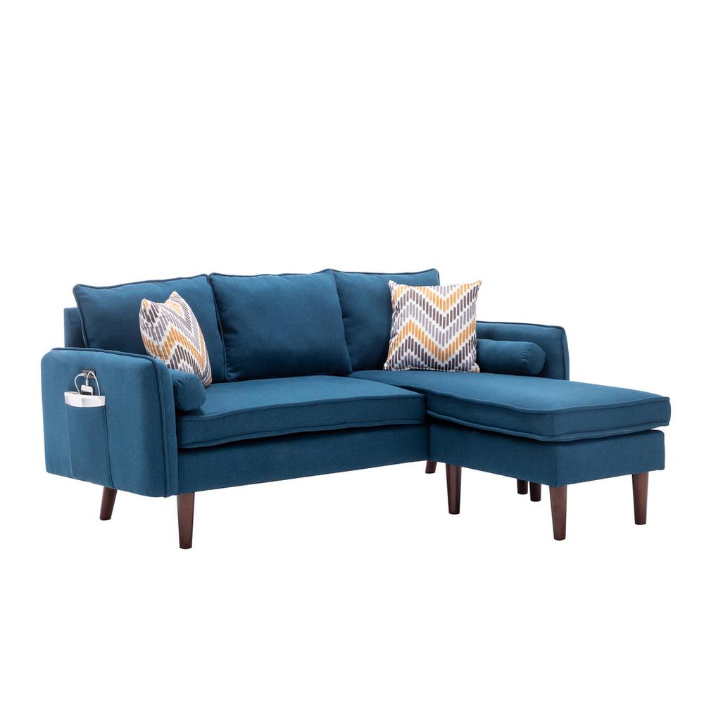 Mia Blue Sectional Sofa Chaise with USB Charger & Pillows. Picture 3
