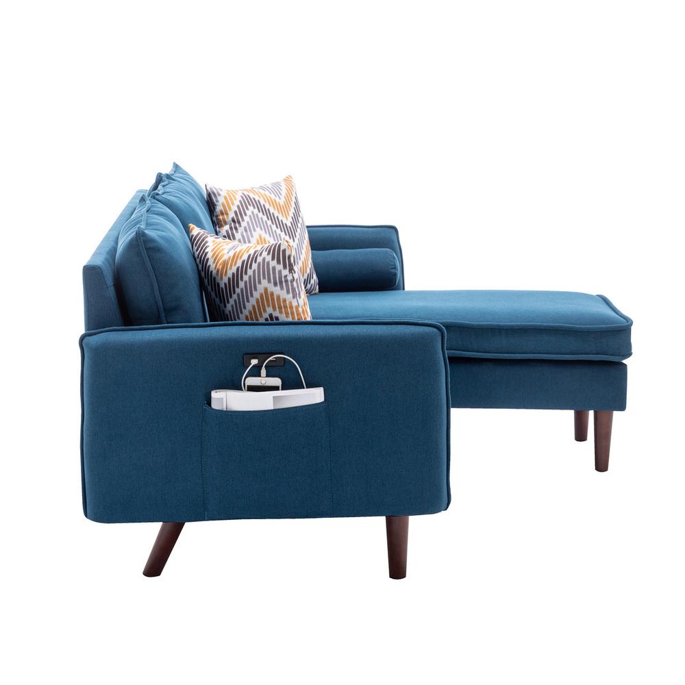 Mia Blue Sectional Sofa Chaise with USB Charger & Pillows. Picture 2