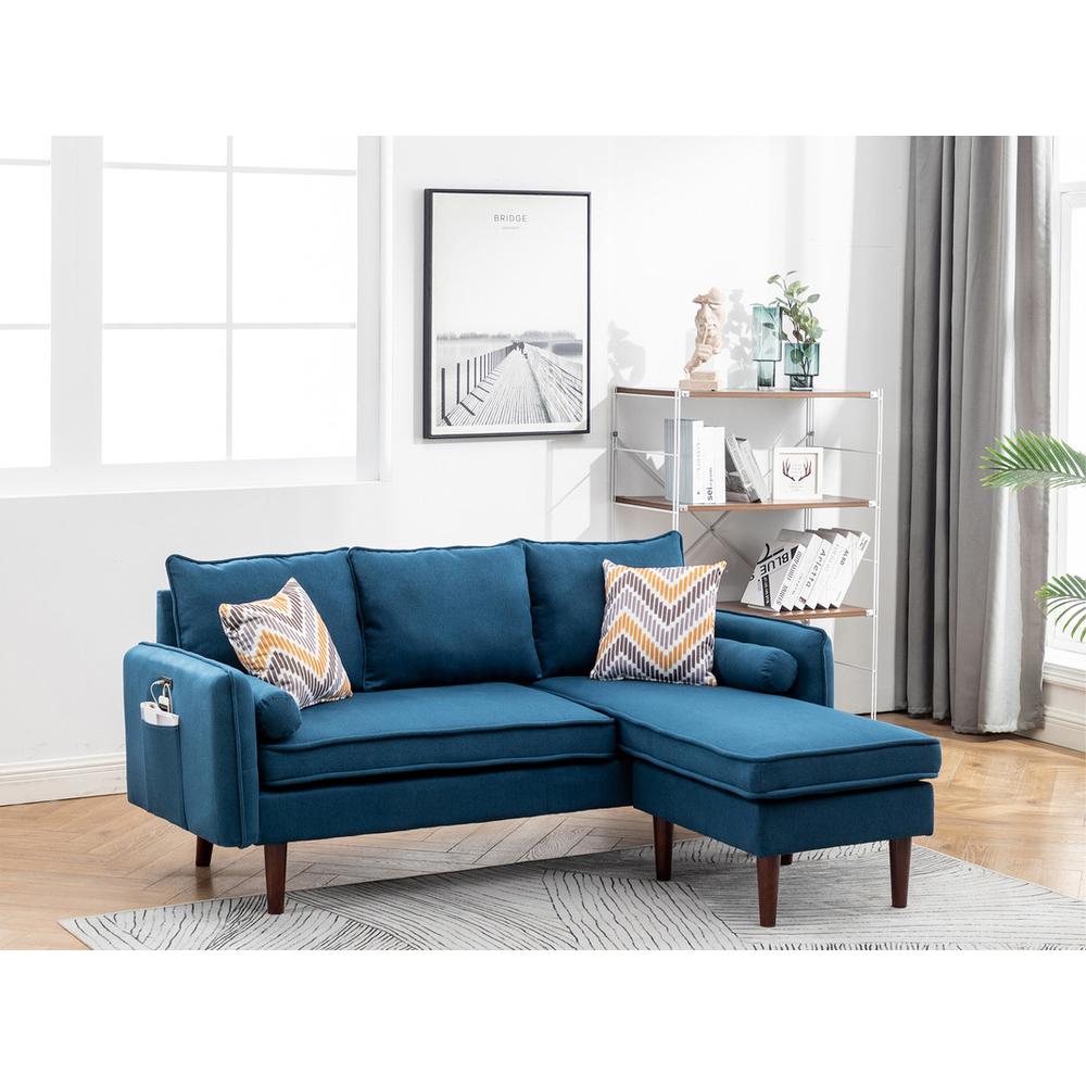 Mia Blue Sectional Sofa Chaise with USB Charger & Pillows. Picture 4