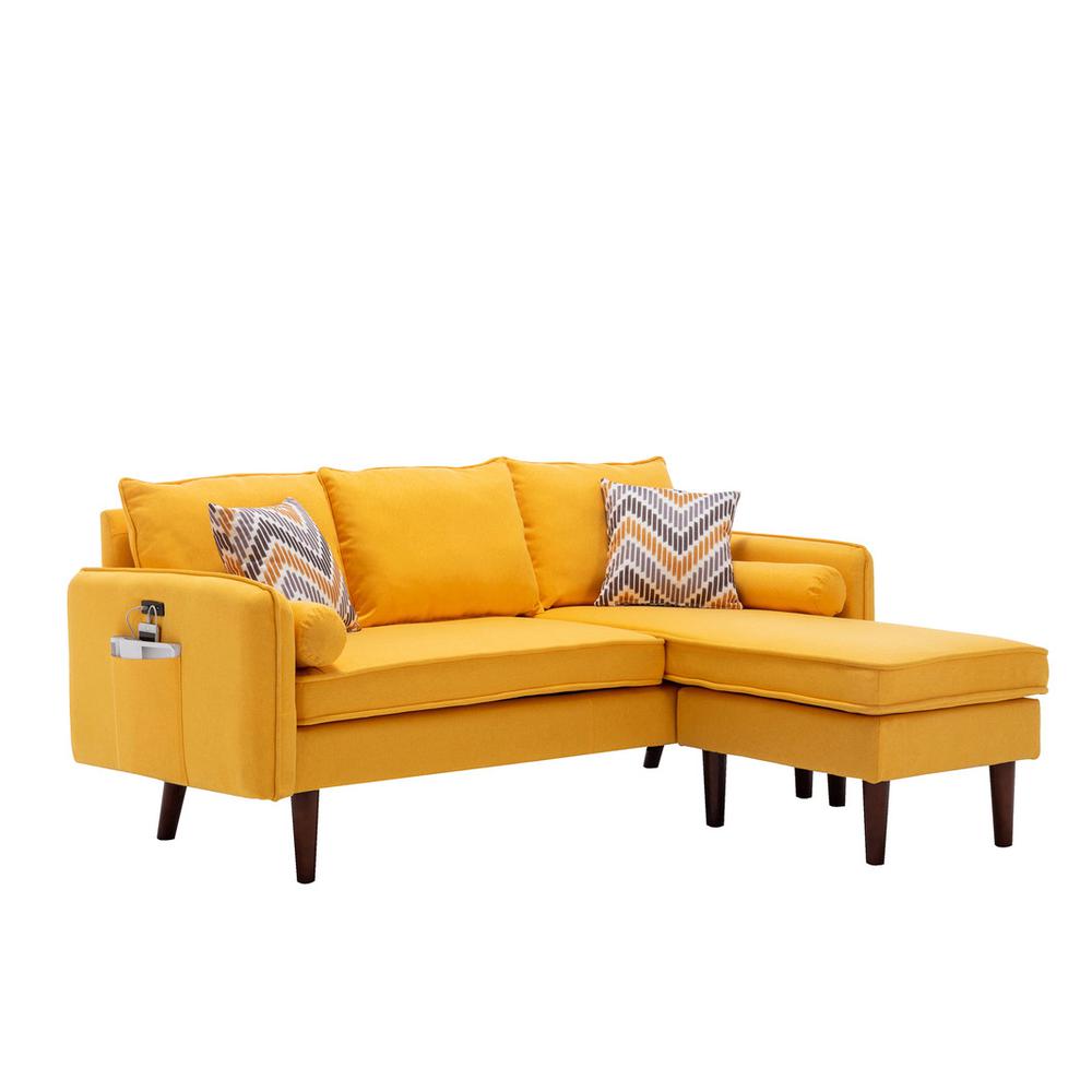 Mia Yellow Sectional Sofa Chaise with USB Charger & Pillows. Picture 3
