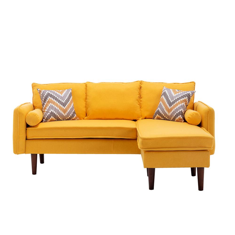 Mia Yellow Sectional Sofa Chaise with USB Charger & Pillows. Picture 1