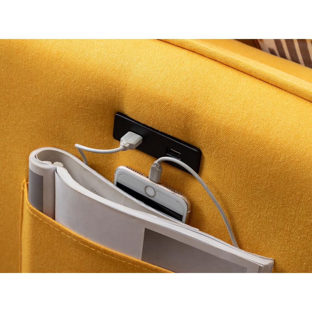 Mia Yellow Sectional Sofa Chaise with USB Charger & Pillows. Picture 5
