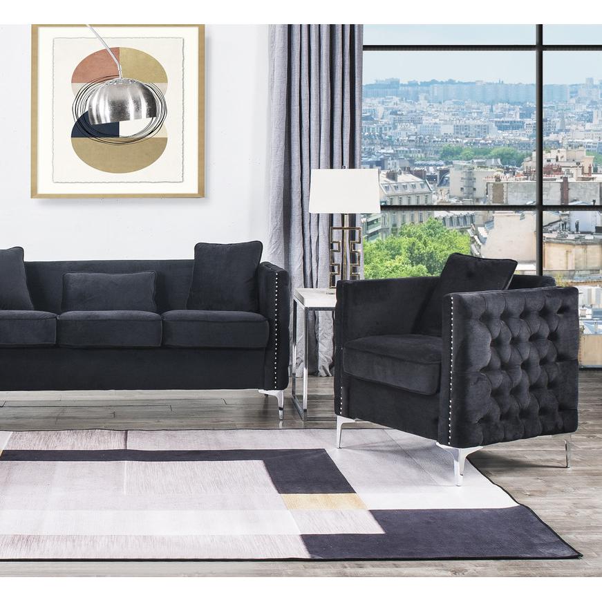 Bayberry Black Velvet Chair with 1 Pillow. Picture 4