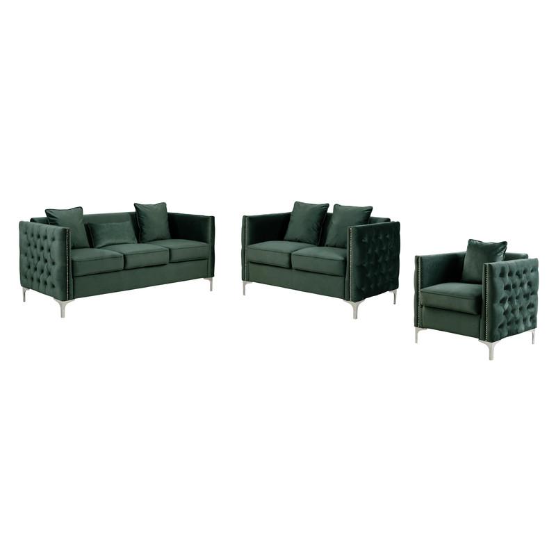 Bayberry Green Velvet Sofa Loveseat Chair Living Room Set. Picture 3