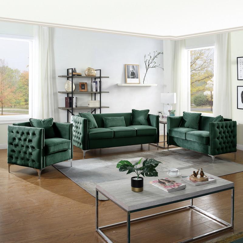 Bayberry Green Velvet Sofa with 3 Pillows. Picture 9