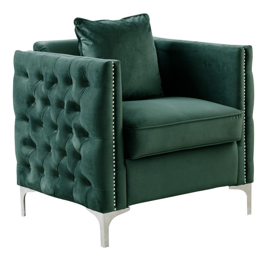 Bayberry Green Velvet Chair with 1 Pillow. Picture 4