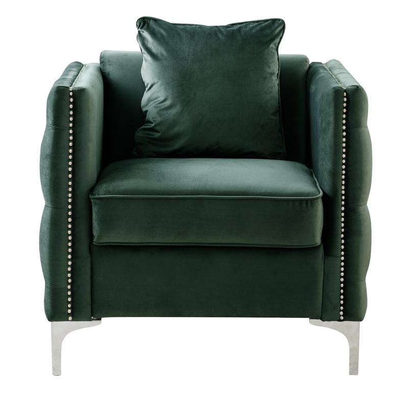 Bayberry Green Velvet Chair with 1 Pillow. Picture 1