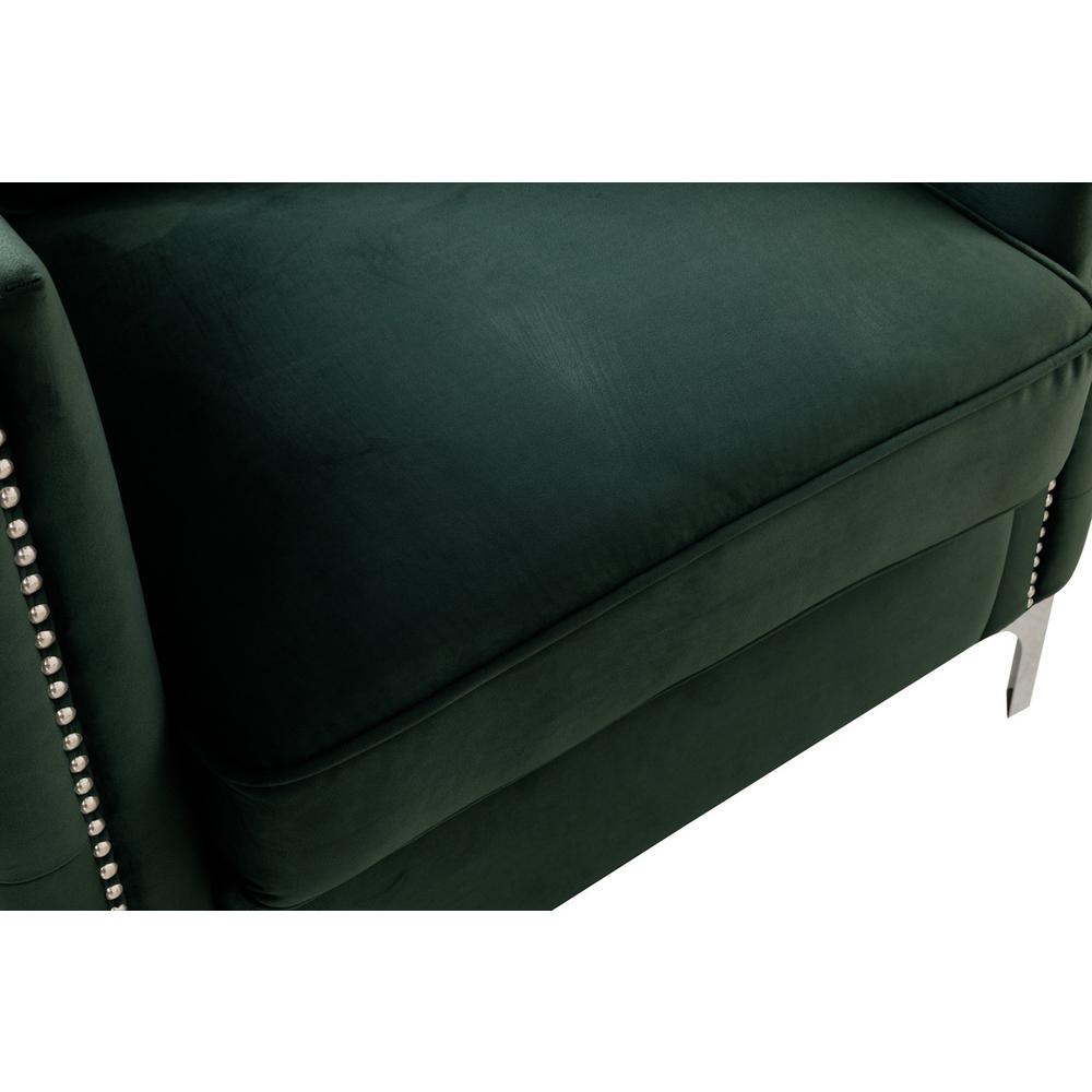 Bayberry Green Velvet Sofa with 3 Pillows. Picture 3