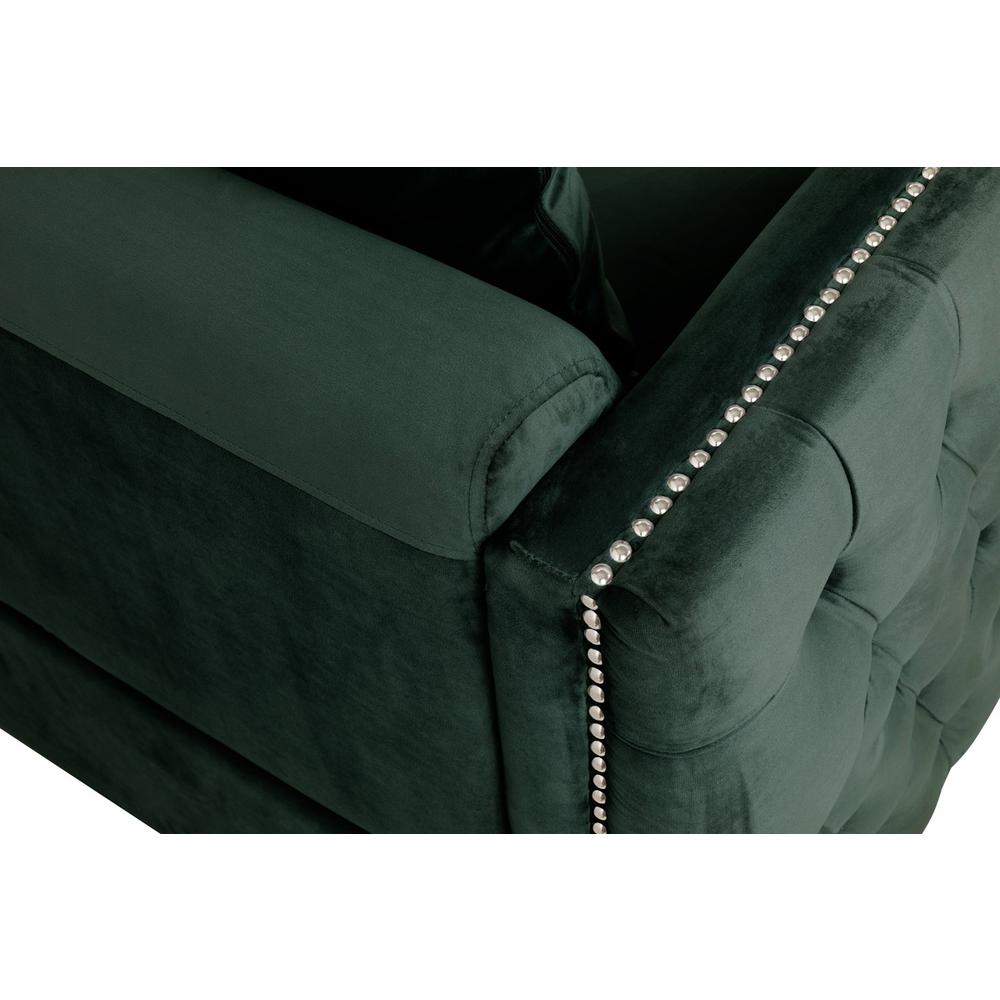 Bayberry Green Velvet Sofa with 3 Pillows. Picture 5