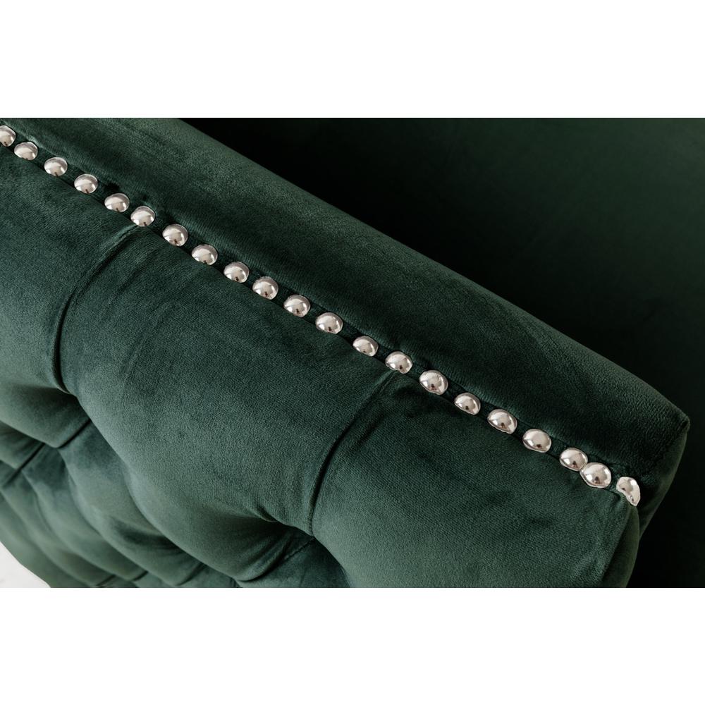 Bayberry Green Velvet Sofa with 3 Pillows. Picture 6