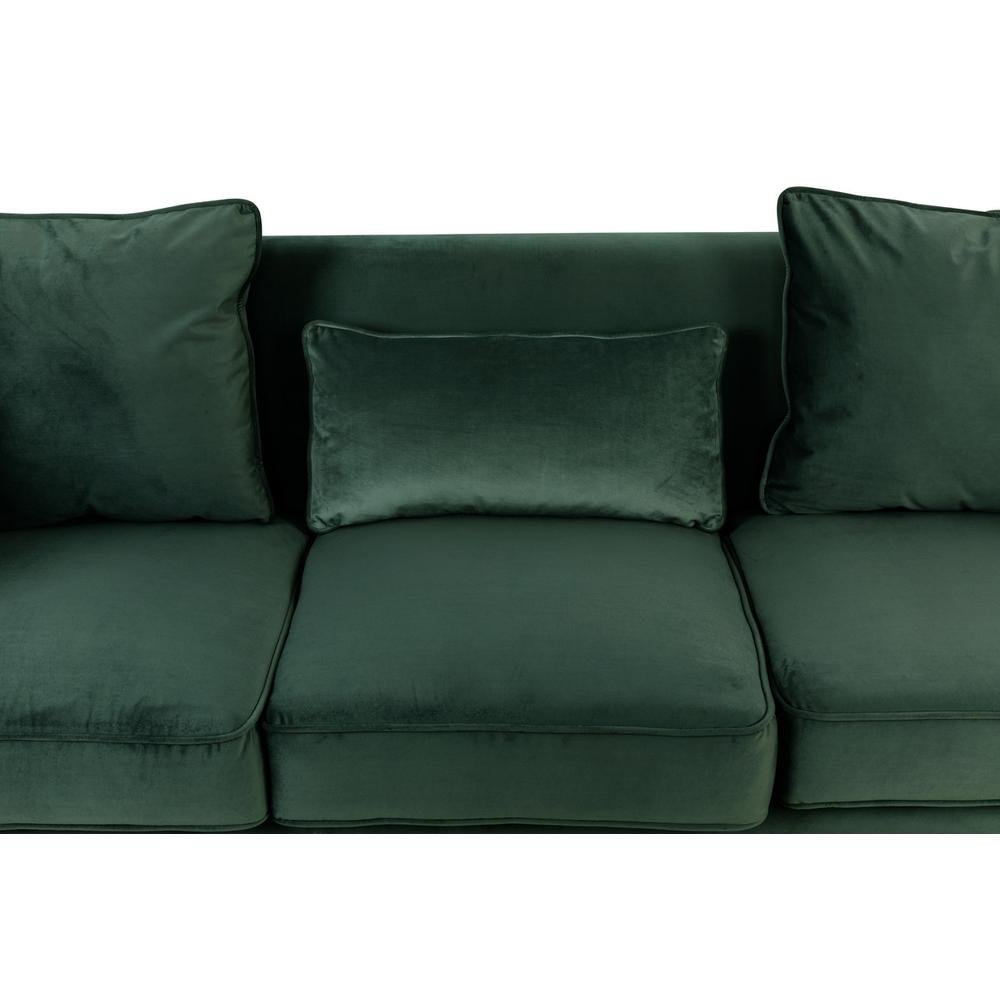 Bayberry Green Velvet Sofa with 3 Pillows. Picture 2