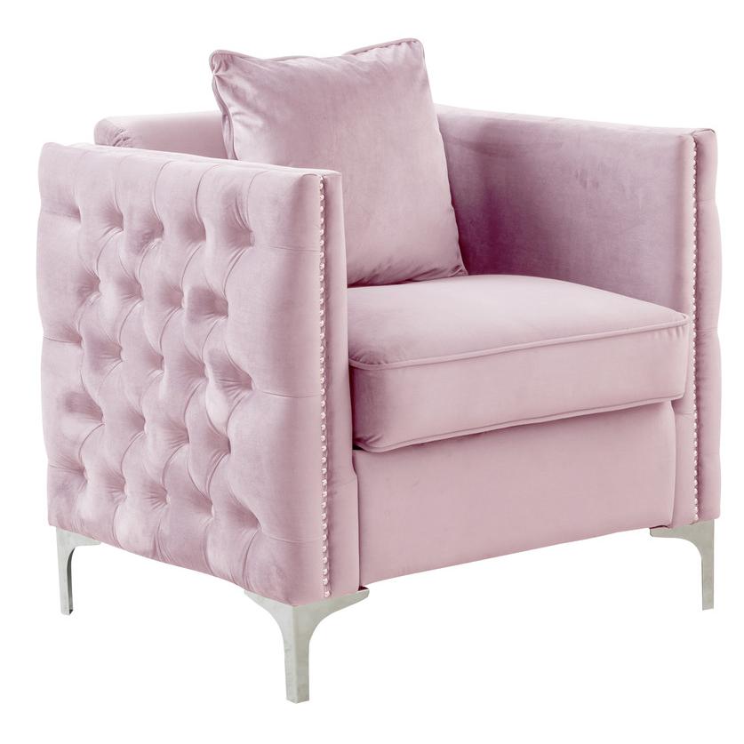 Bayberry Pink Velvet Chair with 1 Pillow. Picture 4