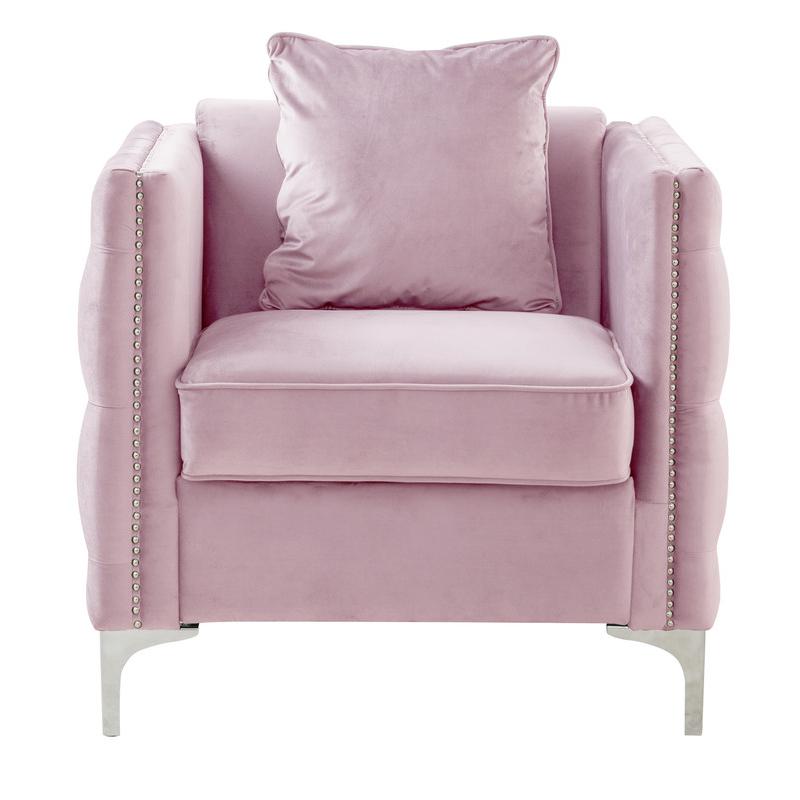 Bayberry Pink Velvet Chair with 1 Pillow. Picture 1