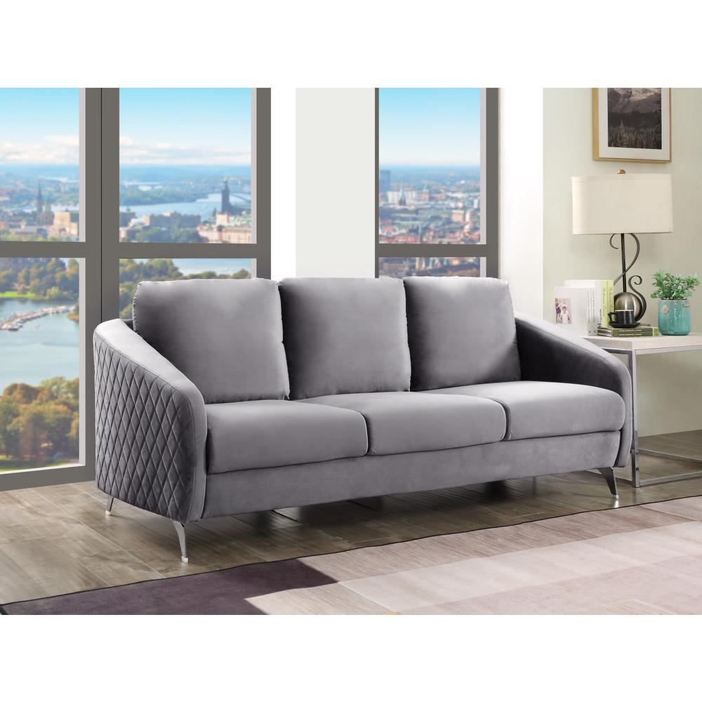 Sofia Gray Velvet Modern Chic Sofa Couch. Picture 4