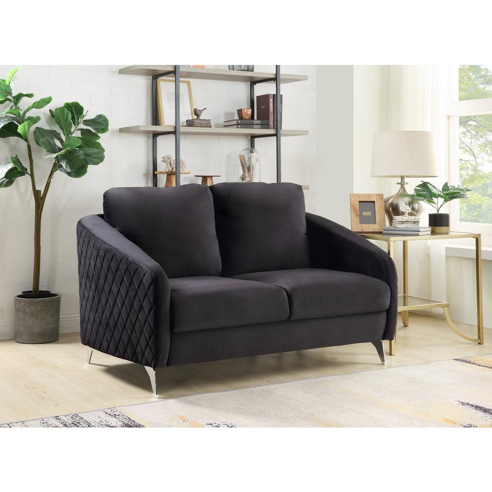 Sofia Black Velvet Modern Chic Loveseat Couch. Picture 4