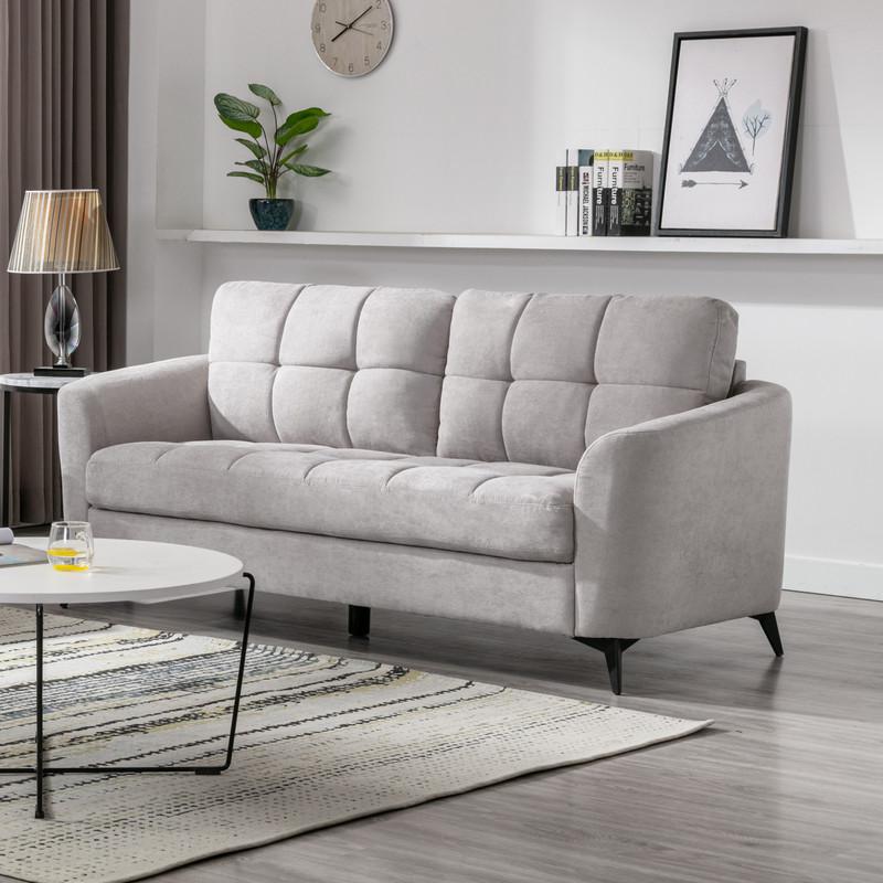 Callie Light Gray Velvet Fabric Sofa. Picture 4