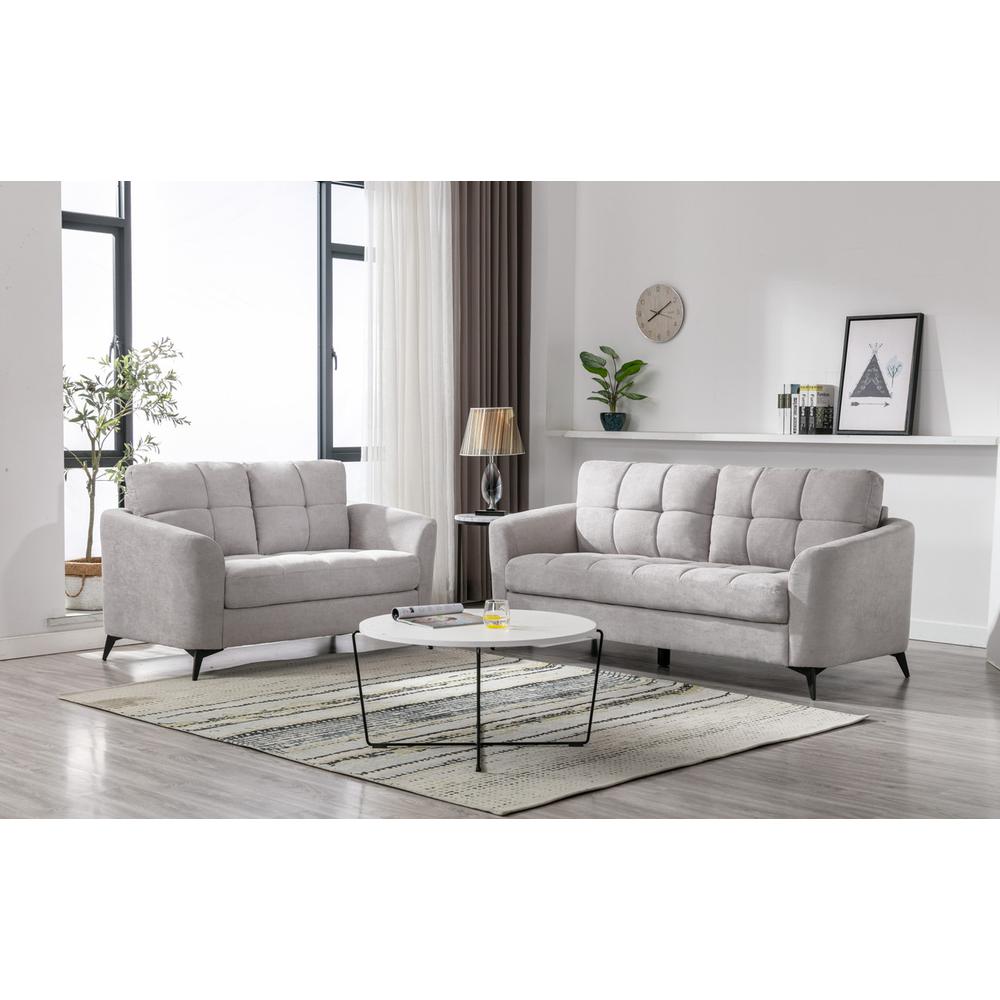 Callie Light Gray Velvet Fabric Sofa Loveseat Living Room Set. Picture 4