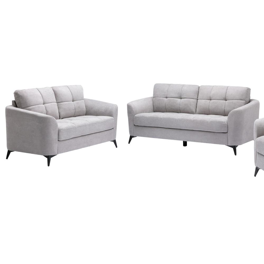 Callie Light Gray Velvet Fabric Sofa Loveseat Living Room Set. Picture 1