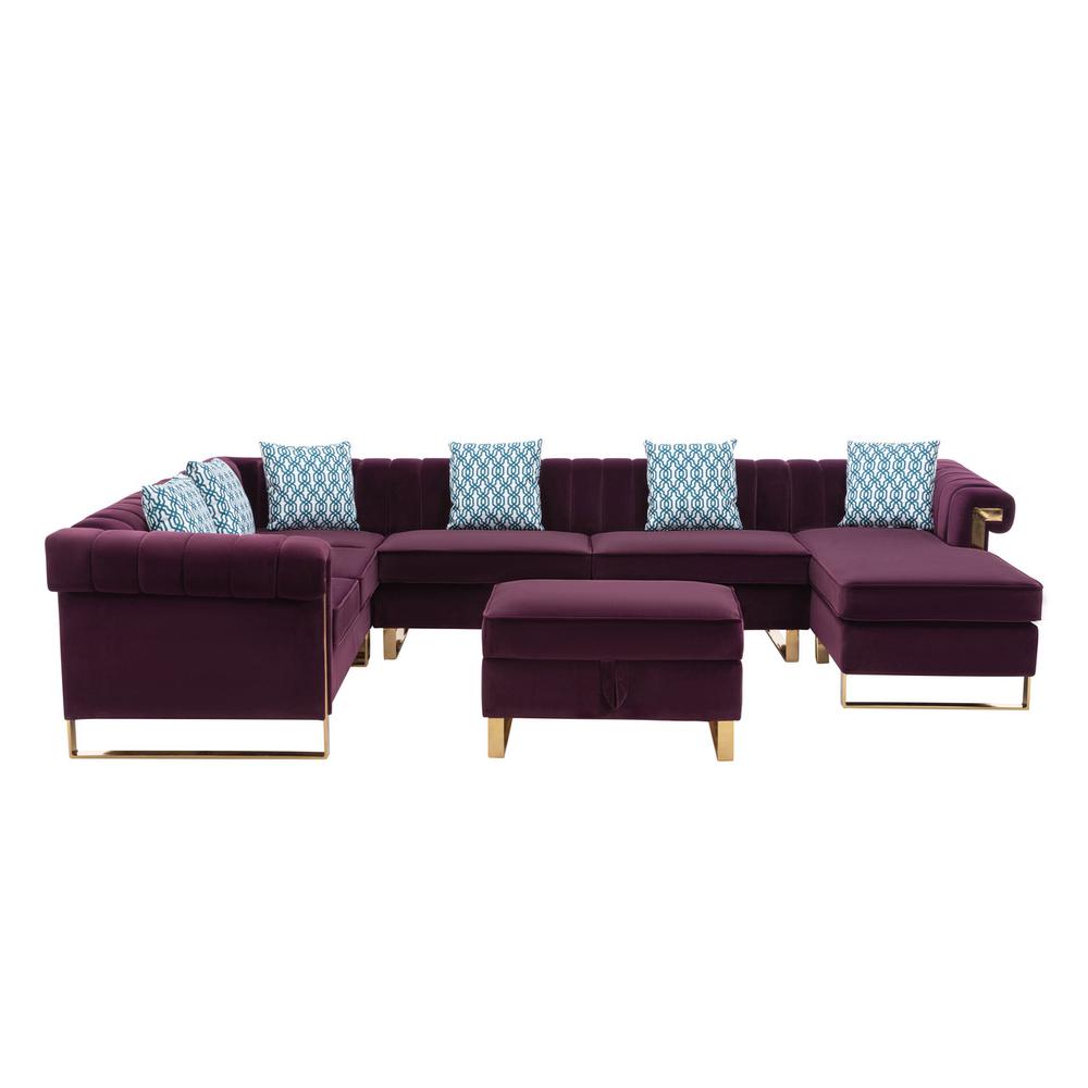 Maddie Purple Velvet 7-Seater Sectional Sofa with Reversible Chaise and Storage Ottoman. Picture 2