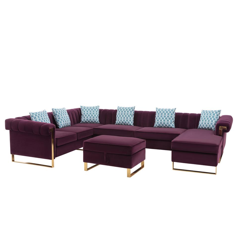 Maddie Purple Velvet 7-Seater Sectional Sofa with Reversible Chaise and Storage Ottoman. Picture 1