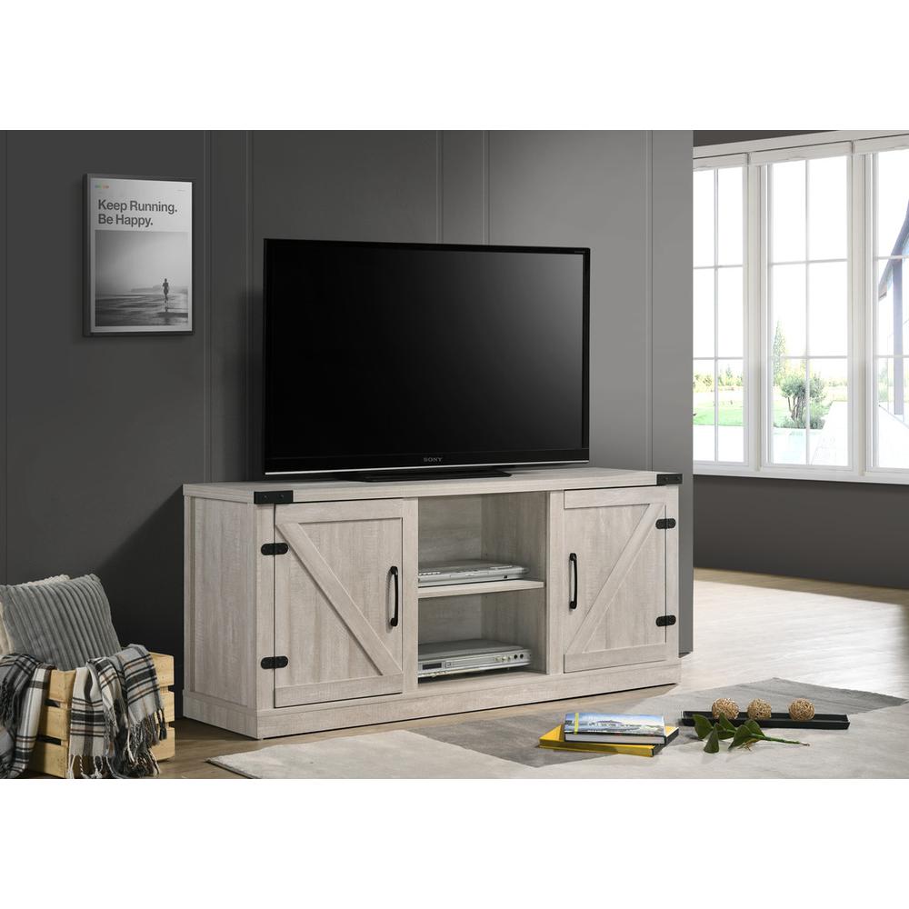 Salma Dusty Gray 58" Wide TV Stand with 2 Open Shelves and 2 Cabinets. Picture 4