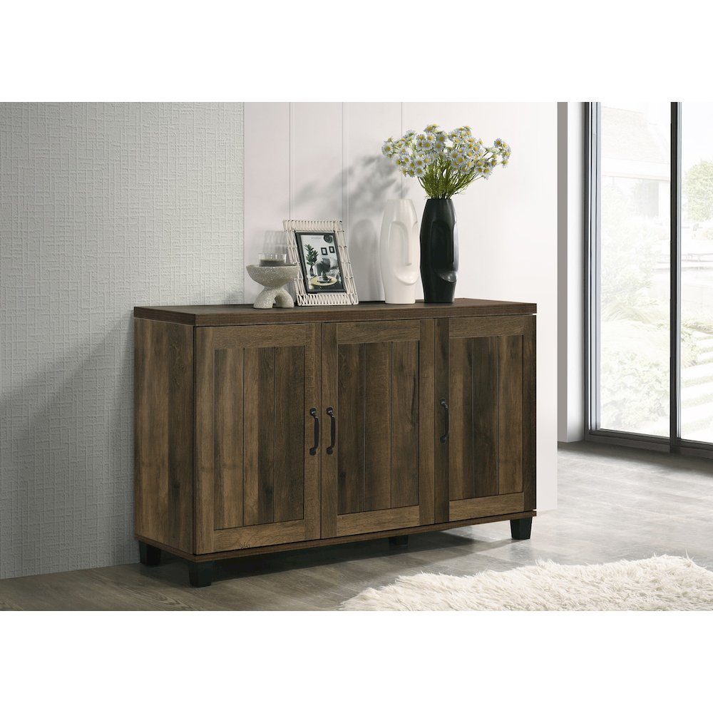 Corby 45"W Dark Dusty Oak Finish 3-Door Shoe Cabinet. Picture 4