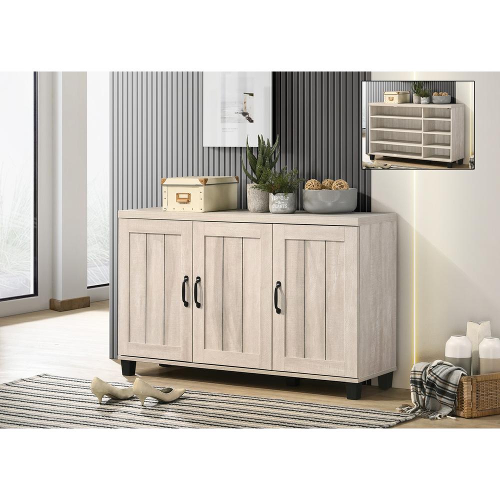 Corby Dusty Gray Oak Finish 3-Door Shoe Cabinet. Picture 4